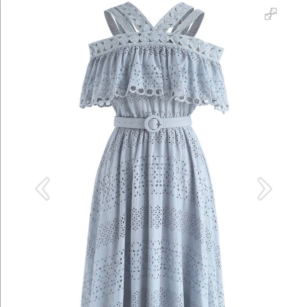 Chicwish midi eyelet off the shoulder dress